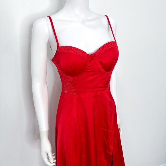 Alamour The Label Tonia Bustier Corset Lace Accent Slit Midi Dress in Red Size M - Picture 5 of 16